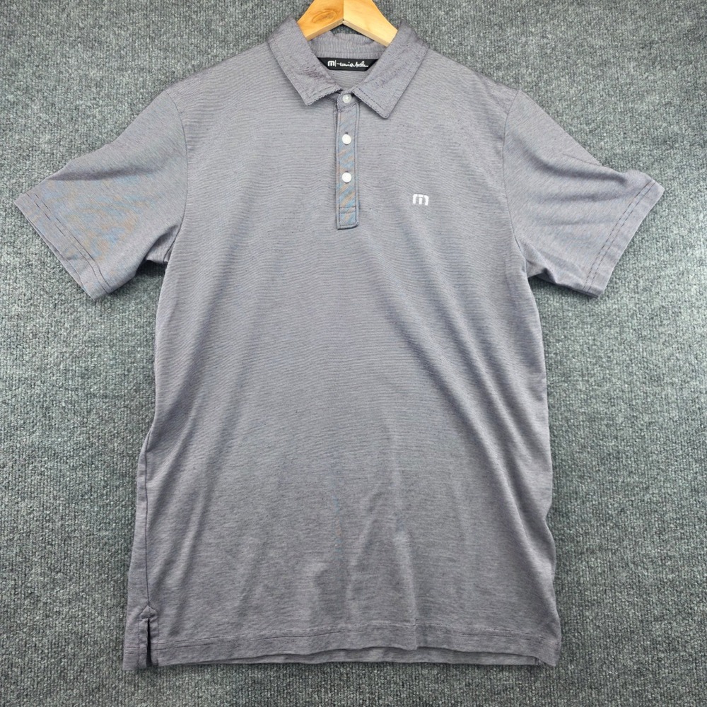 Travis Mathew Mens Medium‎ Purple Micro Stripe Pima Cotton Blend Golf Polo Shirt
